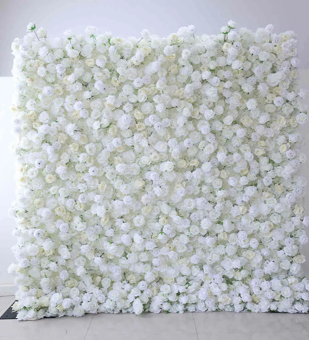Deep monochrome flower wall at an evening event