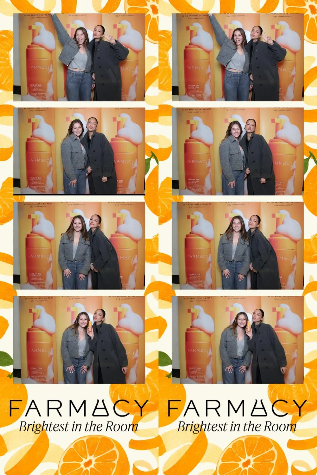 Guests posing across a four-shot Farmacy Beauty photo strip