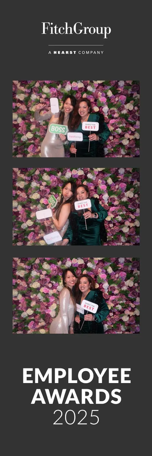Two colleagues at the FitchGroup Employee Awards photo booth