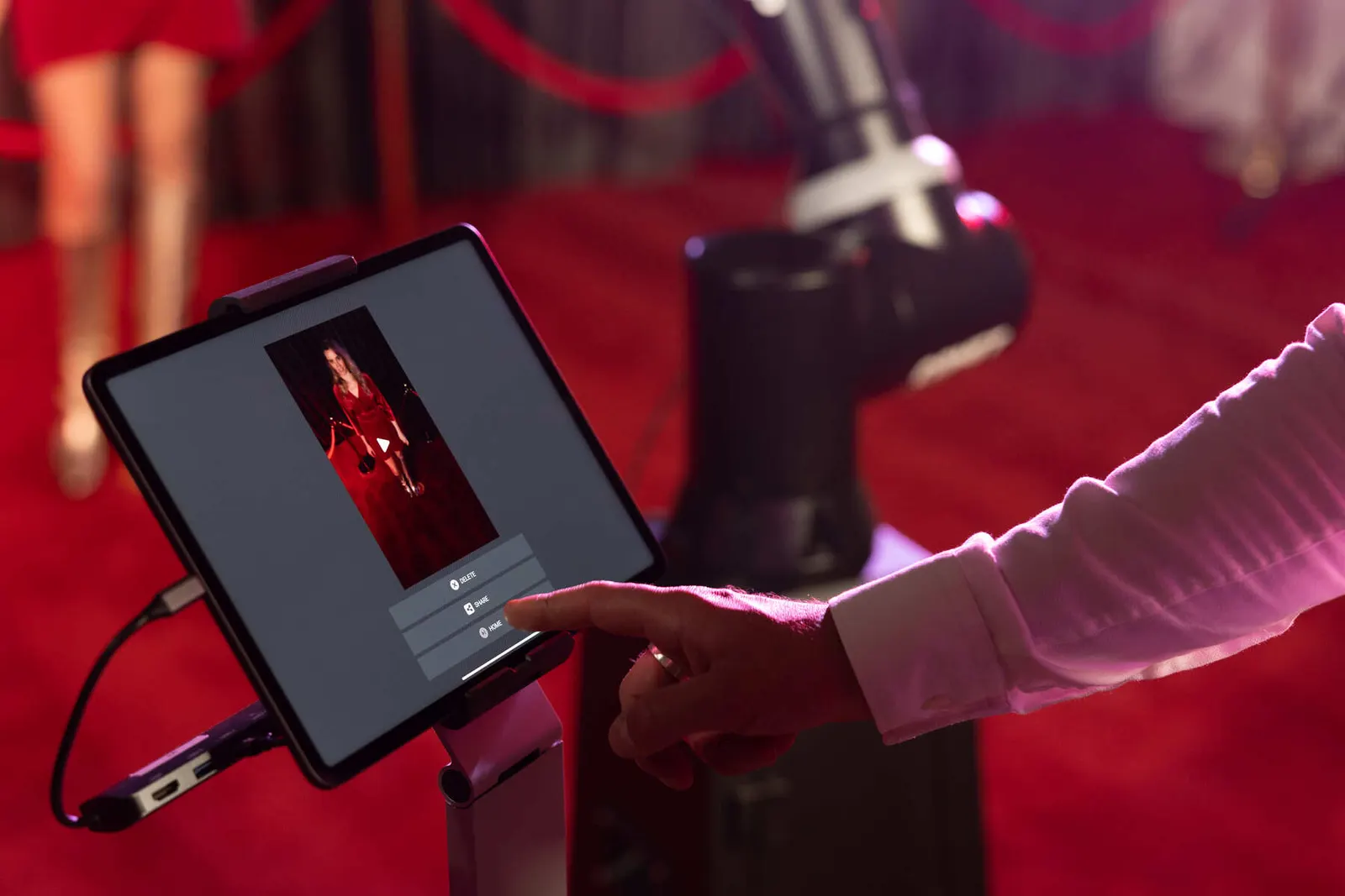 Guest performing for the Glambot robotic camera arm