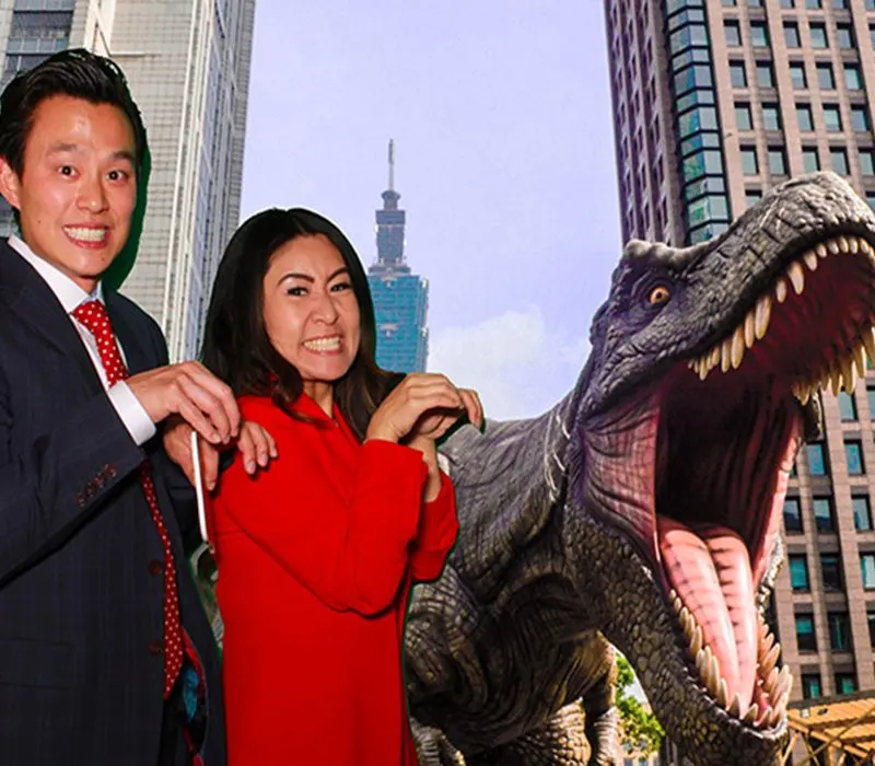Guests composited into a custom green screen background