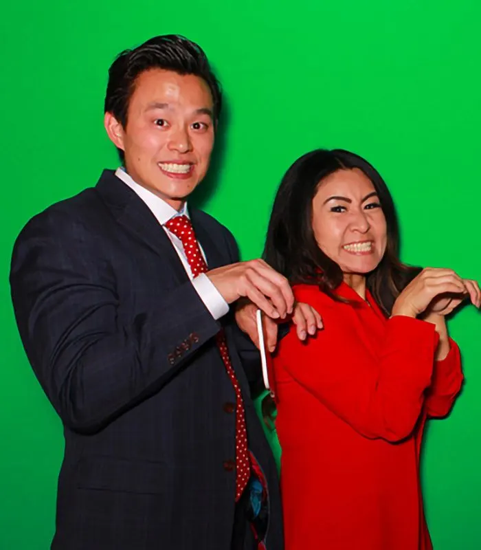Green screen photo booth setup at an event