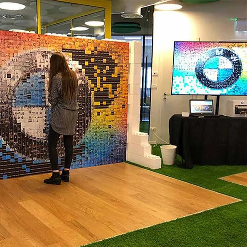 Mosaic wall capture station at a corporate event